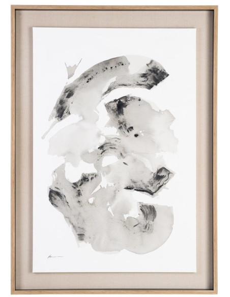 Toile murale peinte abstraite Coups de pinceau Noir Gris & Blanc Cadre Bois d'ayous naturel 98x132 Neril (Lot de 2) 