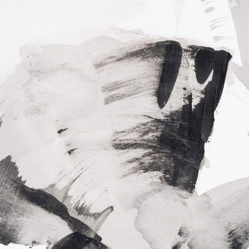 Toile murale peinte abstraite Coups de pinceau Noir Gris & Blanc Cadre Bois d'ayous naturel 98x132 Neril (Lot de 2) 