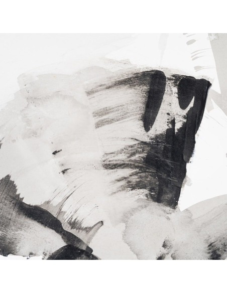 Toile murale peinte abstraite Coups de pinceau Noir Gris & Blanc Cadre Bois d'ayous naturel 98x132 Neril (Lot de 2) 