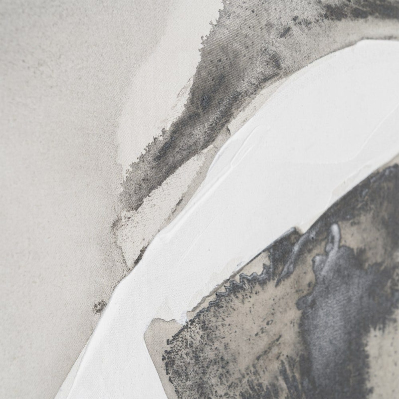 Toile murale peinte abstraite Coups de pinceau Noir Gris & Blanc Cadre Bois d'ayous naturel 98x132 Neril (Lot de 2) 