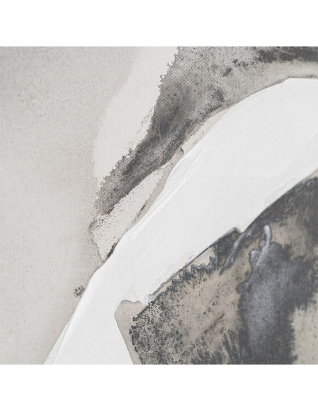 Toile murale peinte abstraite Coups de pinceau Noir Gris & Blanc Cadre Bois d'ayous naturel 98x132 Neril (Lot de 2) 