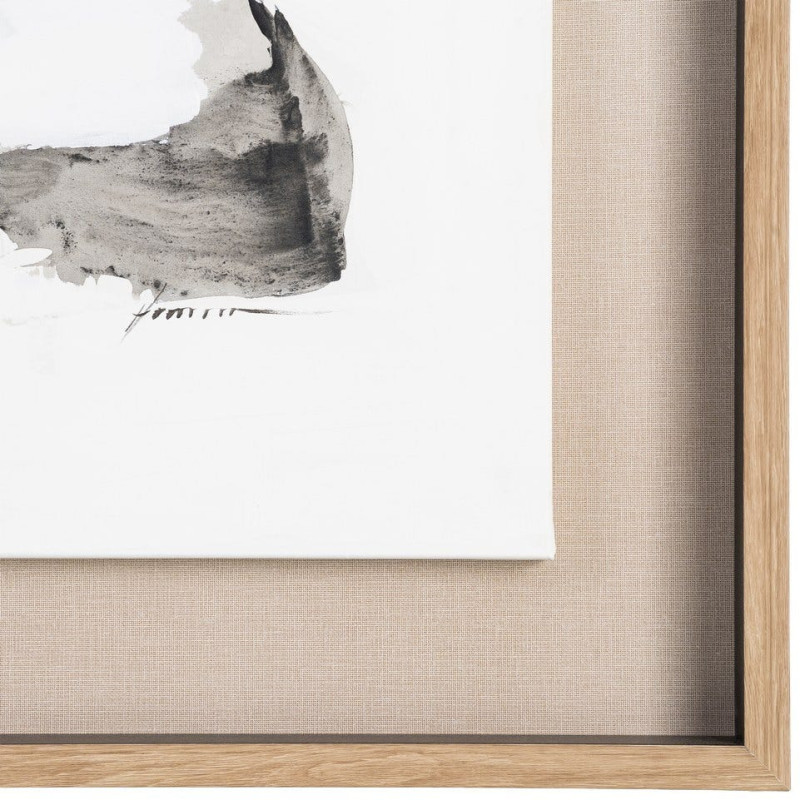 Toile murale peinte abstraite Coups de pinceau Noir Gris & Blanc Cadre Bois d'ayous naturel 98x132 Neril (Lot de 2) 