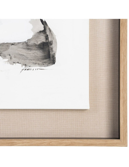 Toile murale peinte abstraite Coups de pinceau Noir Gris & Blanc Cadre Bois d'ayous naturel 98x132 Neril (Lot de 2) 