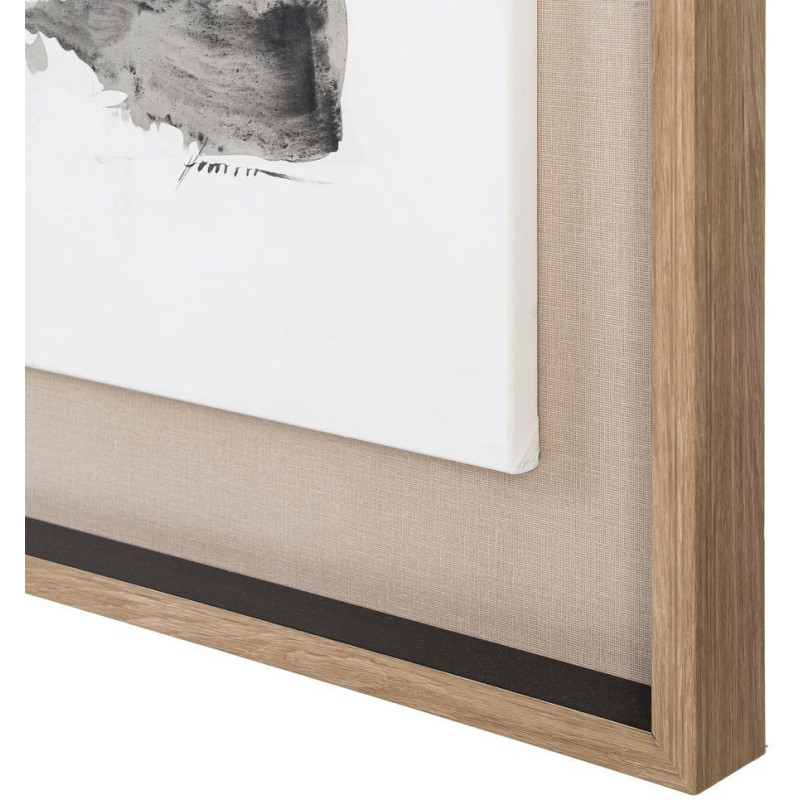 Toile murale peinte abstraite Coups de pinceau Noir Gris & Blanc Cadre Bois d'ayous naturel 98x132 Neril (Lot de 2) 