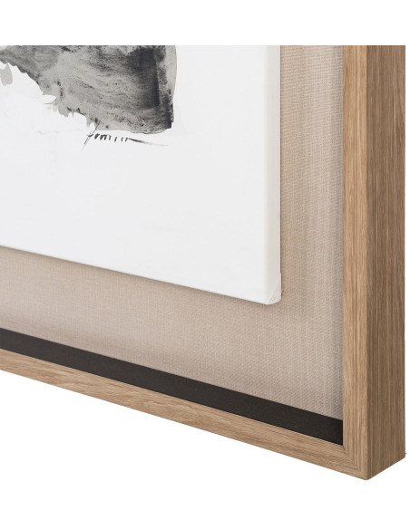 Toile murale peinte abstraite Coups de pinceau Noir Gris & Blanc Cadre Bois d'ayous naturel 98x132 Neril (Lot de 2) 