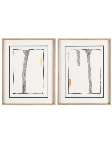 Grand Tableau mural peint sous verre abstrait Blanc Noir & Orange Cadre Bois d'ayous naturel 80x100 Savon (Lot de 2)