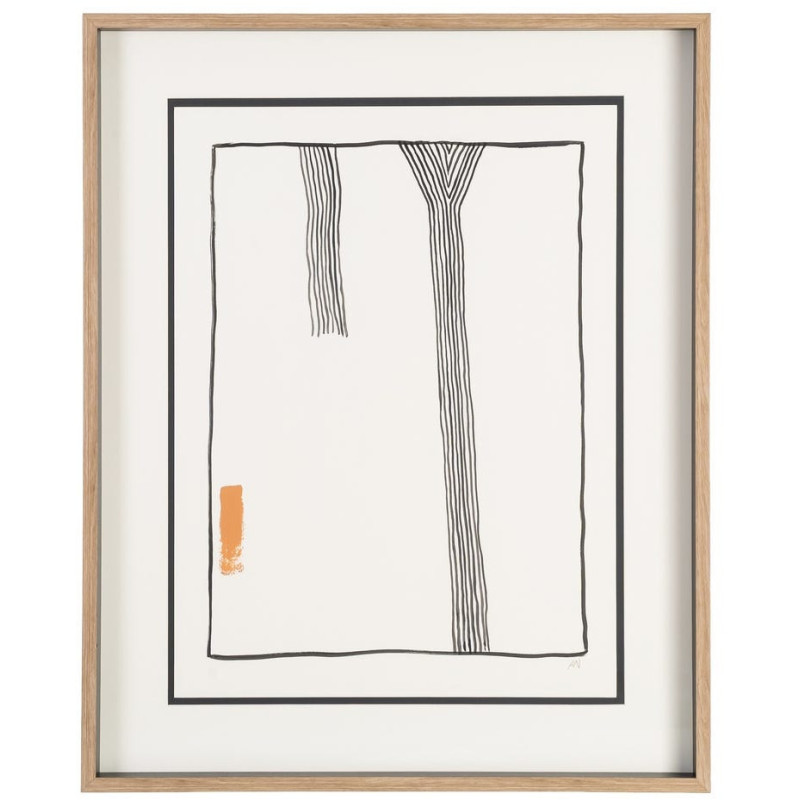 Grand Tableau mural peint sous verre abstrait Blanc Noir & Orange Cadre Bois d'ayous naturel 80x100 Savon (Lot de 2) 