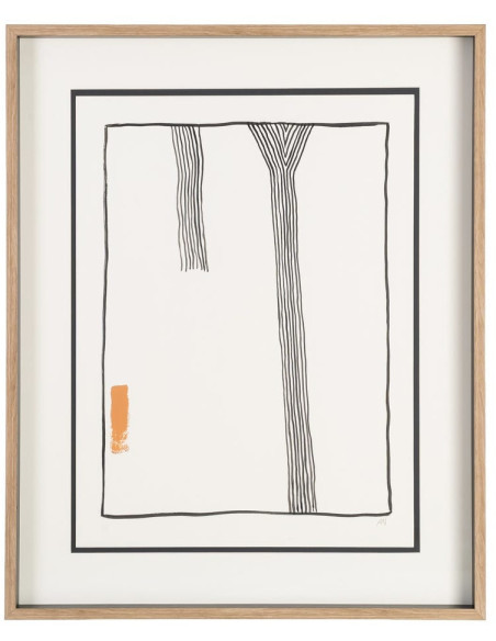 Grand Tableau mural peint sous verre abstrait Blanc Noir & Orange Cadre Bois d'ayous naturel 80x100 Savon (Lot de 2) 