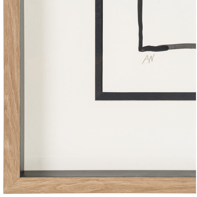 Grand Tableau mural peint sous verre abstrait Blanc Noir & Orange Cadre Bois d'ayous naturel 80x100 Savon (Lot de 2) 