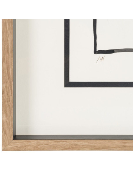 Grand Tableau mural peint sous verre abstrait Blanc Noir & Orange Cadre Bois d'ayous naturel 80x100 Savon (Lot de 2) 