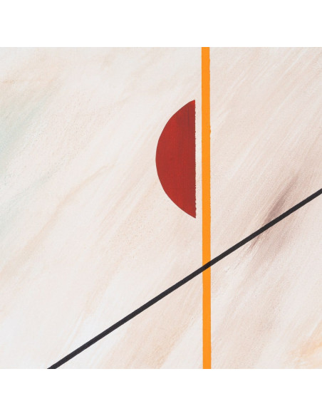 Toile murale peinte abstraite Lignes Beige Orange Bleu & Vert Cadre Bois d'ayous blanc 98x98 Torin (Lot de 2) 