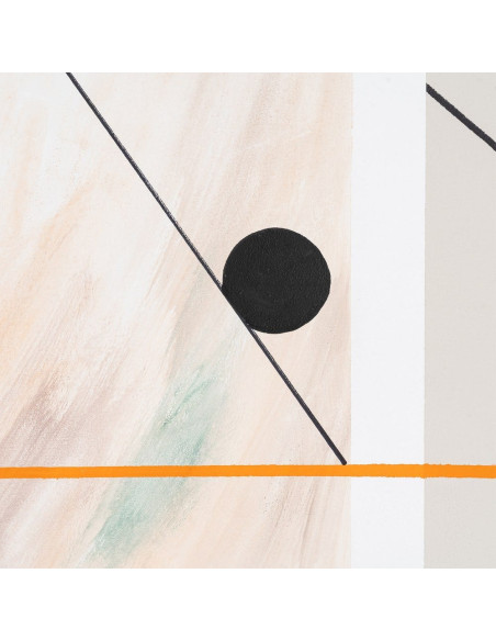 Toile murale peinte abstraite Lignes Beige Orange Bleu & Vert Cadre Bois d'ayous blanc 98x98 Torin (Lot de 2) 