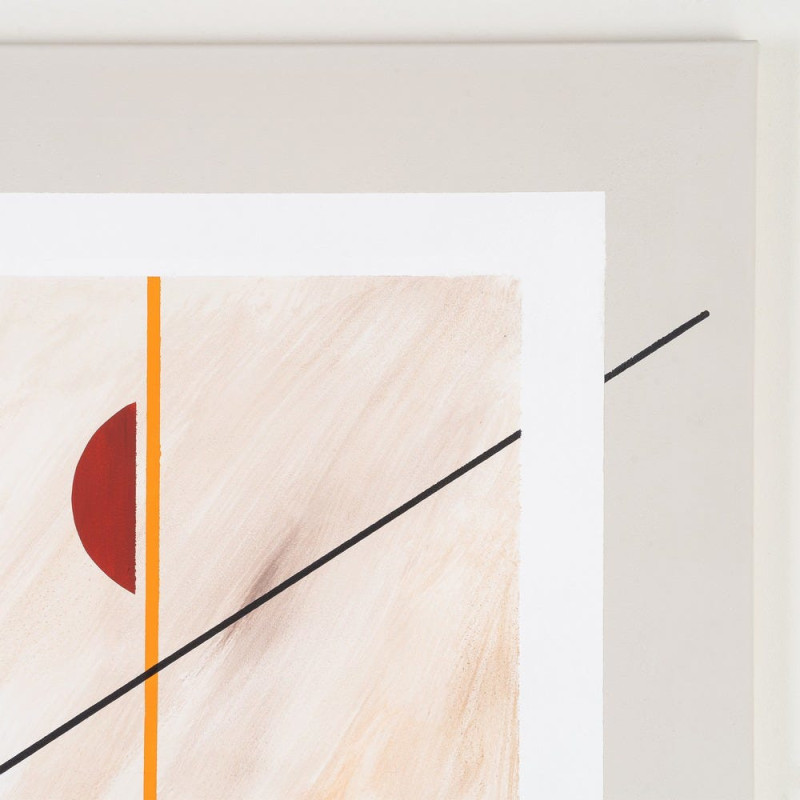 Toile murale peinte abstraite Lignes Beige Orange Bleu & Vert Cadre Bois d'ayous blanc 98x98 Torin (Lot de 2) 