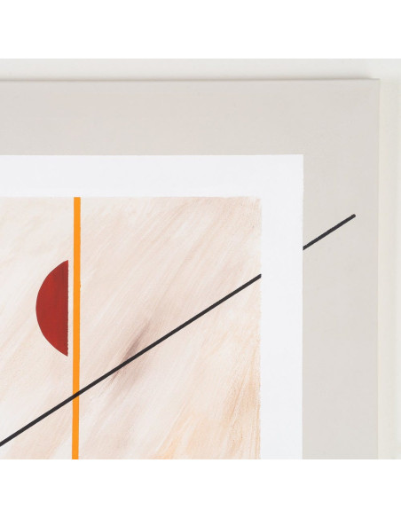 Toile murale peinte abstraite Lignes Beige Orange Bleu & Vert Cadre Bois d'ayous blanc 98x98 Torin (Lot de 2) 