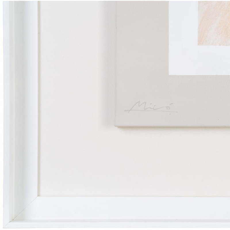 Toile murale peinte abstraite Lignes Beige Orange Bleu & Vert Cadre Bois d'ayous blanc 98x98 Torin (Lot de 2) 