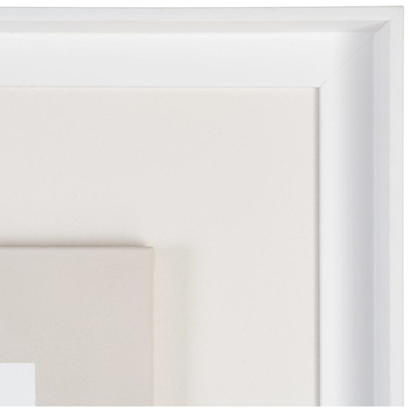 Toile murale peinte abstraite Lignes Beige Orange Bleu & Vert Cadre Bois d'ayous blanc 98x98 Torin (Lot de 2) 