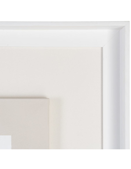 Toile murale peinte abstraite Lignes Beige Orange Bleu & Vert Cadre Bois d'ayous blanc 98x98 Torin (Lot de 2) 