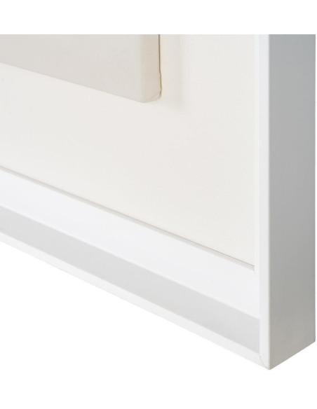 Toile murale peinte abstraite Lignes Beige Orange Bleu & Vert Cadre Bois d'ayous blanc 98x98 Torin (Lot de 2) 