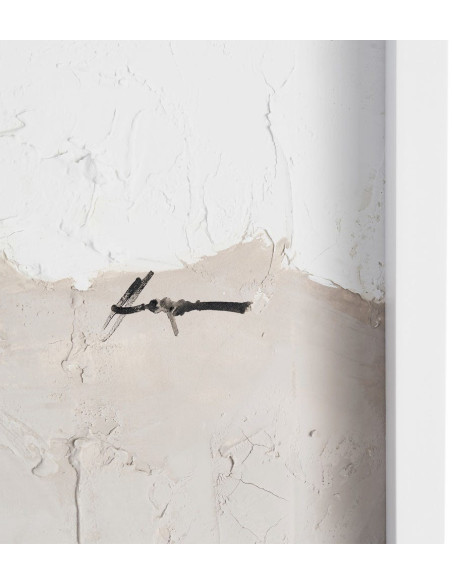 Grande Toile murale peinte abstraite relief Blanc crème Taupe & Grège Cadre Bois d'ayous blanc 130x160 Onvan 