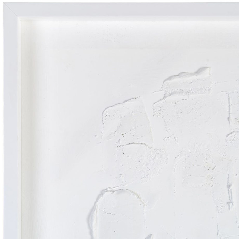 Grande Toile murale peinte abstraite relief Blanc crème Taupe & Grège Cadre Bois d'ayous blanc 130x160 Onvan 