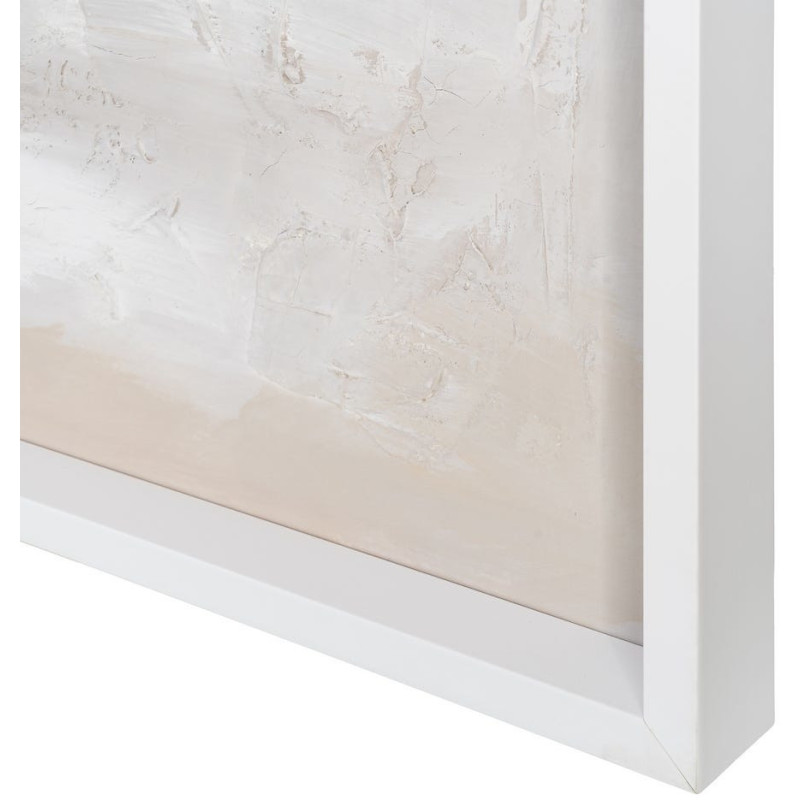 Grande Toile murale peinte abstraite relief Blanc crème Taupe & Grège Cadre Bois d'ayous blanc 130x160 Onvan 