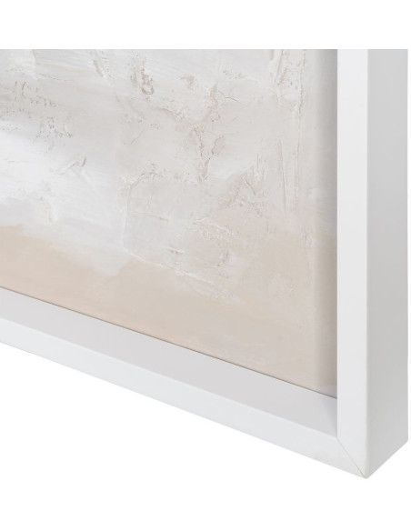 Grande Toile murale peinte abstraite relief Blanc crème Taupe & Grège Cadre Bois d'ayous blanc 130x160 Onvan 