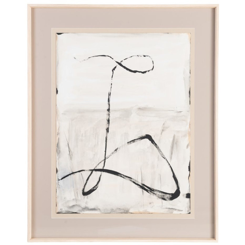 Grand Tableau mural peint sous verre abstrait Blanc Beige & Noir Cadre Bois d'ayous beige 80x100 Xiven (Lot de 2) 