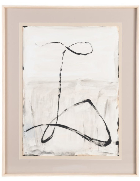 Grand Tableau mural peint sous verre abstrait Blanc Beige & Noir Cadre Bois d'ayous beige 80x100 Xiven (Lot de 2) 