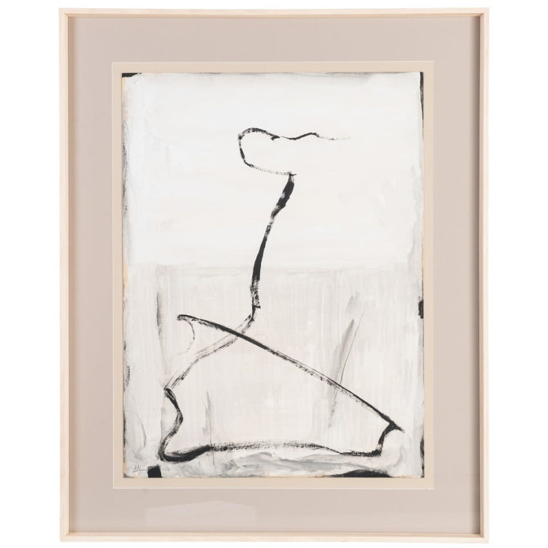 Grand Tableau mural peint sous verre abstrait Blanc Beige & Noir Cadre Bois d'ayous beige 80x100 Xiven (Lot de 2) 