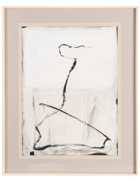 Grand Tableau mural peint sous verre abstrait Blanc Beige & Noir Cadre Bois d'ayous beige 80x100 Xiven (Lot de 2) 