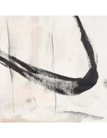 Grand Tableau mural peint sous verre abstrait Blanc Beige & Noir Cadre Bois d'ayous beige 80x100 Xiven (Lot de 2) 