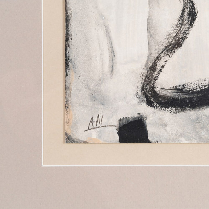 Grand Tableau mural peint sous verre abstrait Blanc Beige & Noir Cadre Bois d'ayous beige 80x100 Xiven (Lot de 2) 