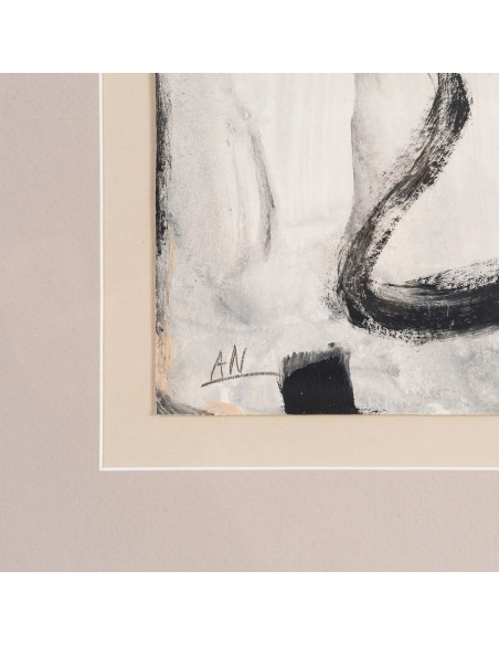 Grand Tableau mural peint sous verre abstrait Blanc Beige & Noir Cadre Bois d'ayous beige 80x100 Xiven (Lot de 2) 