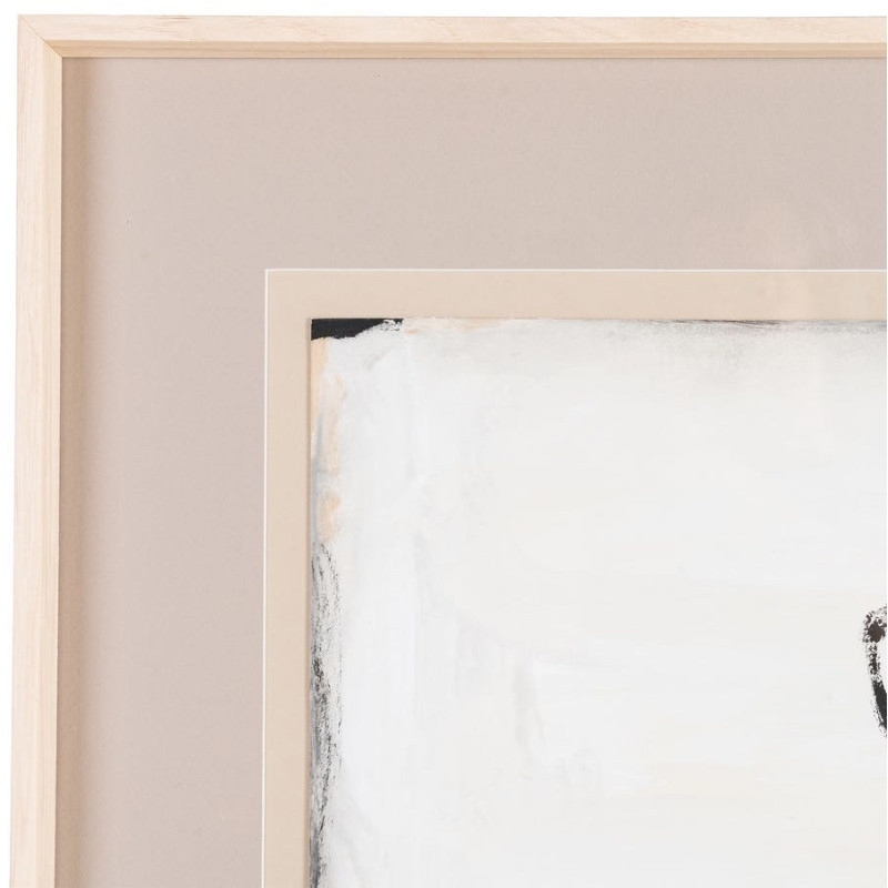Grand Tableau mural peint sous verre abstrait Blanc Beige & Noir Cadre Bois d'ayous beige 80x100 Xiven (Lot de 2) 