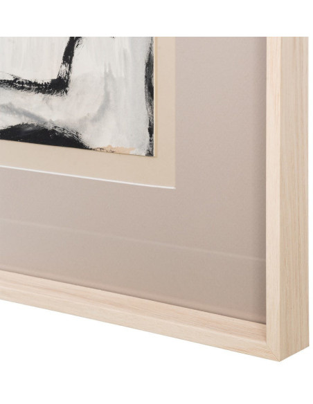 Grand Tableau mural peint sous verre abstrait Blanc Beige & Noir Cadre Bois d'ayous beige 80x100 Xiven (Lot de 2) 