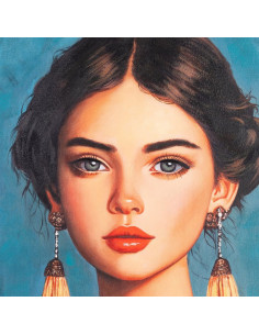 Grande Toile murale peinte Femme bohème Cadre PS bleu 87x117 Seylo - 1 2