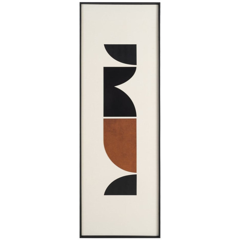 Grand Tableau mural imprimé & relief abstrait Terracotta & Noir Cadre MDF noir mat 152x52 Veyra - 1