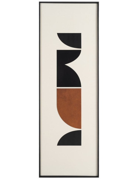 Grand Tableau mural imprimé & relief abstrait Terracotta & Noir Cadre MDF noir mat 152x52 Veyra - 1