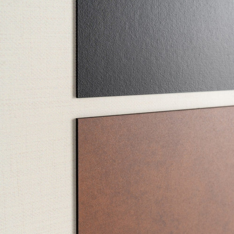 Grand Tableau mural imprimé & relief abstrait Terracotta & Noir Cadre MDF noir mat 152x52 Veyra - 3