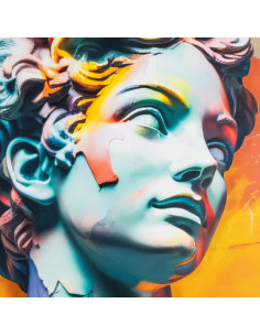 Grand Tableau mural sous verre 3D Buste grecque coloré Cadre MDF effet hêtre 123x83 Navya - 1 2