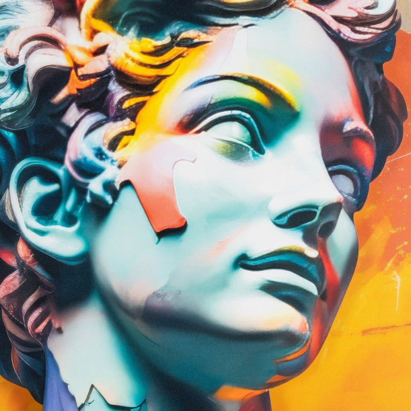 Grand Tableau mural sous verre 3D Buste grecque coloré Cadre MDF effet hêtre 123x83 Navya - 2