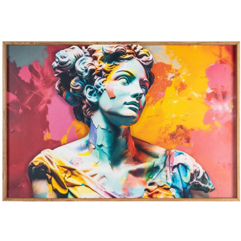 Grand Tableau mural sous verre 3D Buste grecque coloré Cadre MDF effet hêtre 123x83 Navya - 1