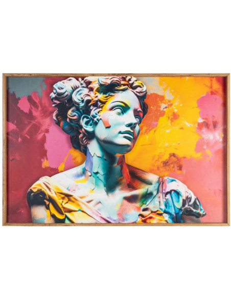 Grand Tableau mural sous verre 3D Buste grecque coloré Cadre MDF effet hêtre 123x83 Navya - 1