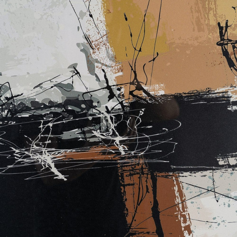 Tableau mural sous verre abstrait Noir Marron & Ocre Cadre MDF noir 73x73 Osvin 
