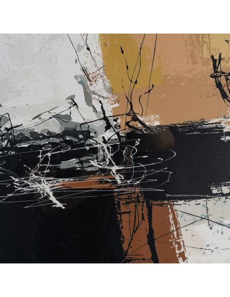 Tableau mural sous verre abstrait Noir Marron & Ocre Cadre MDF noir 73x73 Osvin 