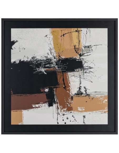 Tableau mural sous verre abstrait Noir Marron & Ocre Cadre MDF noir 73x73 Osvin