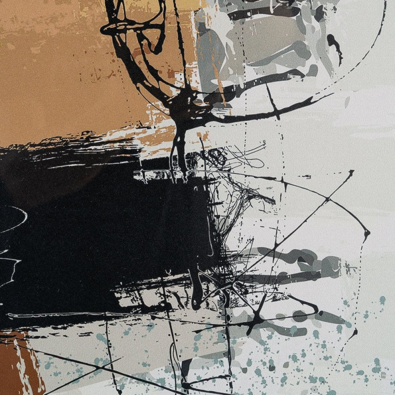 Tableau mural sous verre abstrait Noir Marron & Ocre Cadre MDF noir 73x73 Osvin 