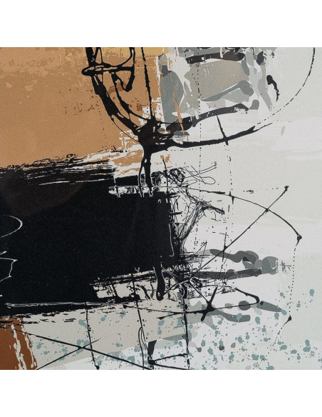 Tableau mural sous verre abstrait Noir Marron & Ocre Cadre MDF noir 73x73 Osvin 