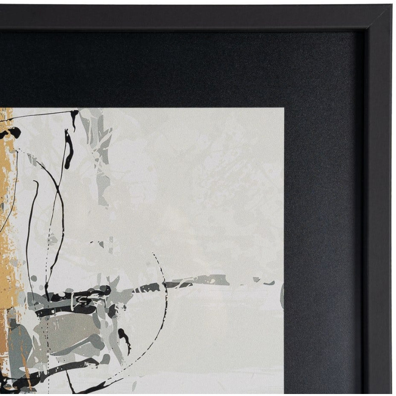 Tableau mural sous verre abstrait Noir Marron & Ocre Cadre MDF noir 73x73 Osvin 