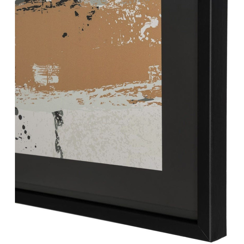 Tableau mural sous verre abstrait Noir Marron & Ocre Cadre MDF noir 73x73 Osvin 